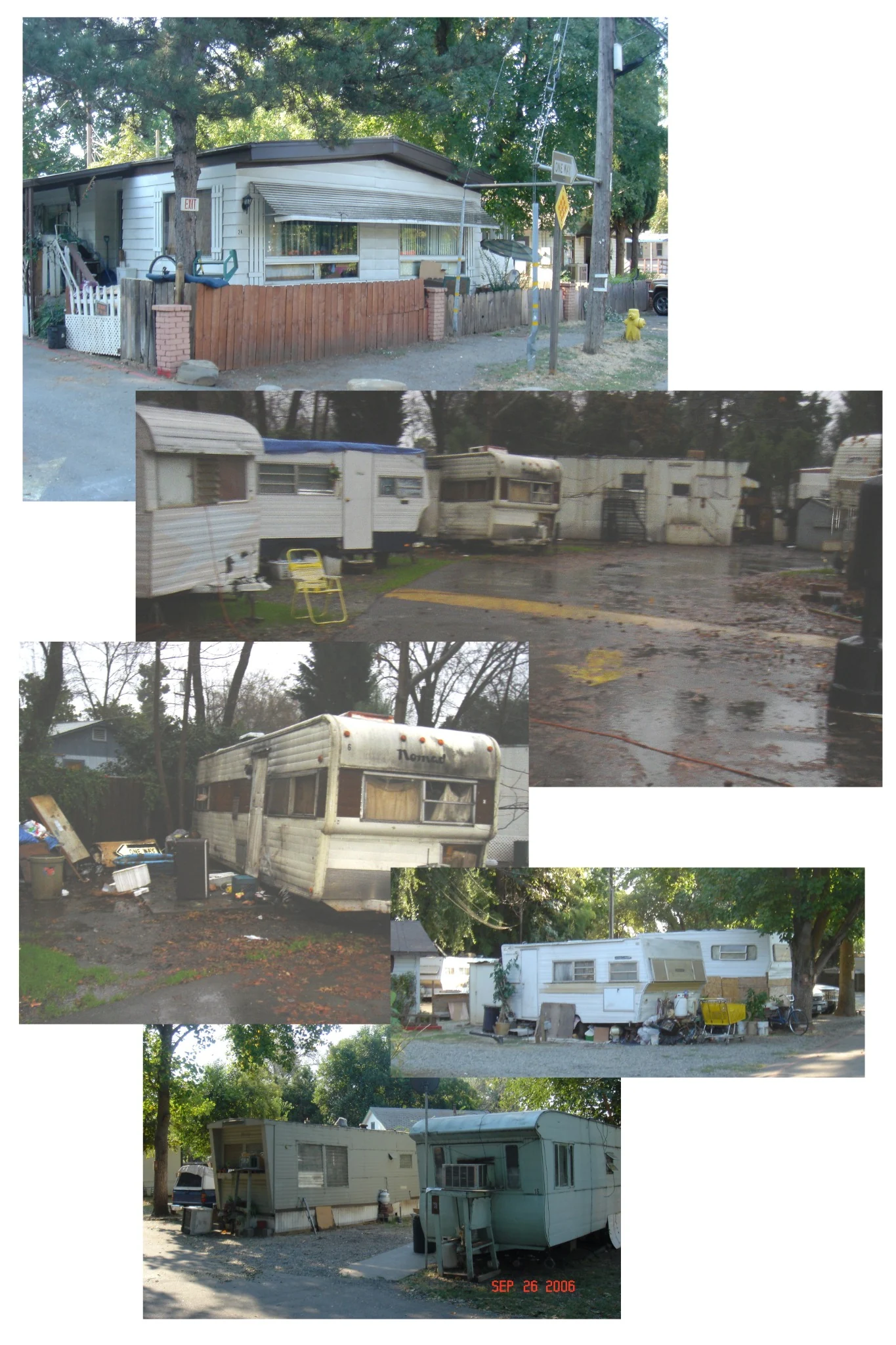 Composite of A&A Pear Grove Mobile Home Park before redevelopment as Bidwell Park Apartments